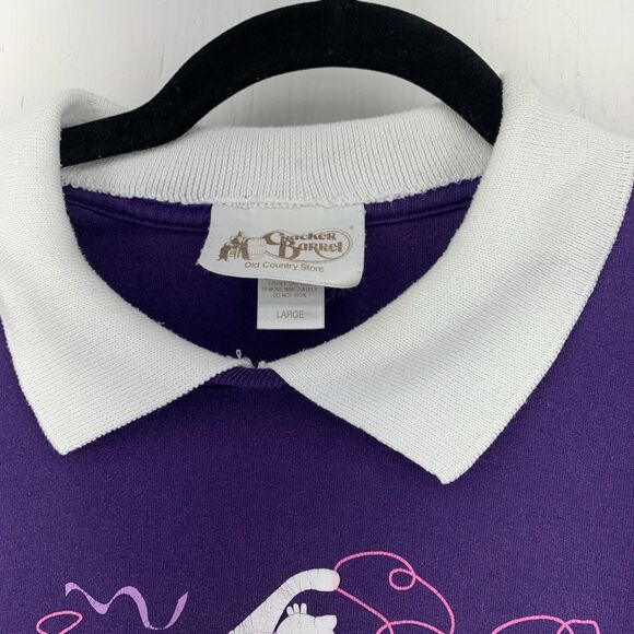 Vtg Women’s Large Cat Lady Collared Tshirt Colorful  Boho Grunge Purple Kittens - Picture 5 of 9